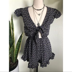 Super cute cut out tie front romper